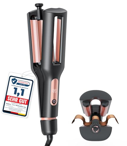 22/25/32/38mm Ajustable Rizador Pelo Ondas - 4-In-1 Plancha Ondas 3 Barriles Rizador de Pelo Iónico, Anti-escaldamiento, Pantalla Digital, Calentamiento Rápido, 4 Temperatura(140°C-210°C), Oro Rosa
