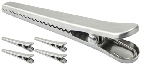 TOYANDONA Lot de 5 Pinces à Paquet Alimentaires et Clips pour Sachets en Acier Inoxydable Robustes, Fermeture Hermétique, Clip Dentelé Multifonction pour Bureau Cuisine