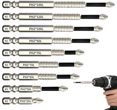Anti Slip Screwdriver Bits Magnetic, D80 Pro Anti-Slip Screwdriver Bit Set, 9-Piece Drill Screwdriver Bits Set with Fixion Technology, Compatible with Multiple Drill Models, Nickel Plated Anti Slip Dr