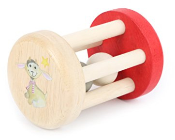 small foot baby 10652 TÜV zertifizierte Babyrassel aus recyceltem Holz mit süßem Ziegenbock-Motiv und Perlen im Inneren, durch die Holzstäbe leicht zu halten, farb-und speichelfest, Mehrfarbig