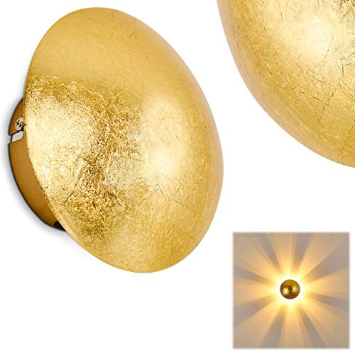 Wandlampe Mezia, runde Wandleuchte aus Metall in Gold mit Lichtspiel an der Wand, 1 x G9, Innenwandleuchte mit Strahlen-Effekt in Struktur-Gold-Optik, ohne Leuchtmittel