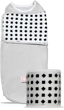 Nanit Breathing Wear Starter Pack - 100 Percent Cotton Swaddle and Breathing Band, Works with Pro Baby Monitor to Track Motion, Small, Pebble Grey