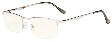 Eyekepper Computer Brille - Blau Licht Filter Brillen - UV420 Schutz Metall Halbrand Frauen Männer- Silber