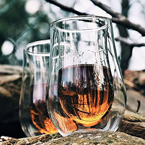 Snute Double-Wall Insulated Crystal Stemless Nosing Glasses - 6 oz, Set of 2 Whisky Glass Sets - Use as Scotch, Bourbon or Whisky Glasses