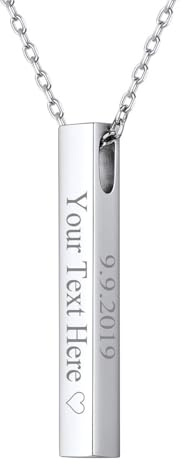 FOCALOOK Damen Herren personalisiert Kette 925 Silber 4,8mm Stab Quader Anhänger Halskette 46+5cm verstellbar Rolokette mit 3D Bar Geometrische Schmuck für Valentinstag Jahrestag