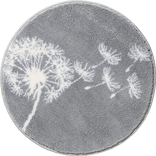 Erwin Müller Badematte, Badteppich, Badvorleger Pusteblume Prasonisi grau Größe rund: 80 cm Ø - rutschhemmend, flauschig weich, für Fußbodenheizung geeignet