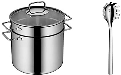 WMF Nudeltopf mit Sieb 24 cm Induktion, Kochtopf groß 7,0l, Spaghettitopf mit Glasdeckel, Pastatopf & Nuova Nudellöffel 30 cm, Spaghettilöffel, Nudelkelle