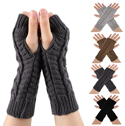 TAGVO Damen Fingerlose Handschuhe 4 Paar, Winter Halb Fingerhandschuhe Winterhandschuhe, Damen Pulswärmer, Gestrickte kurze halbfingerlose Fäustlinge