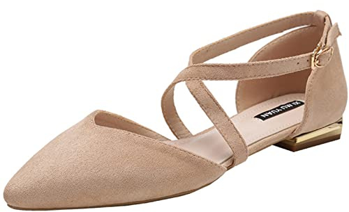 Julymens Ballerine da donna a punta con cinturino alla caviglia incrociato D'Orsay Mary Janes, Nudo, 7