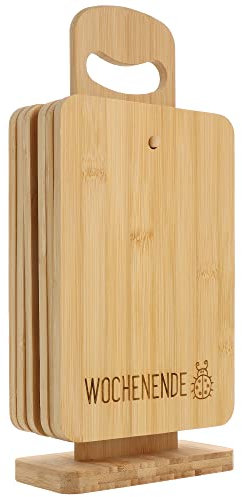 Spruchreif Juego de 6 tablas de desayuno de bambú con soporte, soporte de madera con tabla de desayuno, juego de tablas de cortar días de la semana - niños