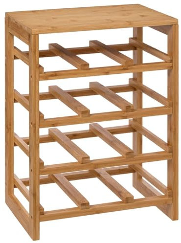 5five - Étagère à Bouteilles Linha - Bambou, 12 Bouteilles, 4 Niveaux, L 35 x P 24 x H 47 cm - Casier à Vin à Poser pour Cuisine, Cave, Salon