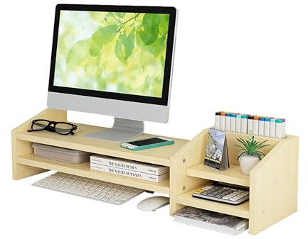 Catekro Monitorständer Monitorregal Computer Booster Ständer Computer Laptop Erhöhter Tisch Desktop Organizer Desktop Computer Massenaufbewahrung Regal Büro Stauraum (Weißes Ahornholz)