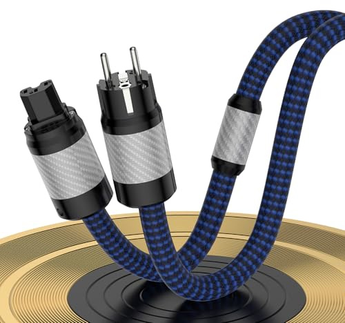 HiFi Netzkabel High-End 4N OFC Stromkabel C15 3 Polig Stecker aus Kohlefaser Hochwertiger Nylon geflochtener Schlauch Netzkabel für Subwoofer, Verstärker, DAC/DVD HiFi-Geräte (1.5M/5FT)
