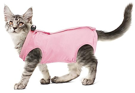 Cobee Cat Professional Recovery Suit - Abdominal Wounds & Skin Diseases, Kitten Surgery Alternative - E-Collar Replacement, Pajama Suit (M Size, Pink)