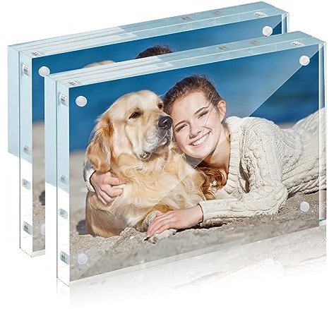 TWING 5x7 Acrylic Picture Frames 2 Pack,20MM Thickness Double Sided Magnetic Clear Photo Frame,HD Frameless Acrylic Photo Frame Display for Desktop Gift Ideal,Cleaning Cloth Included