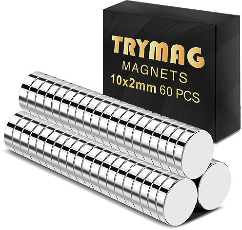 TRMAG 60Pcs 10x2mm Rare Earth Refrigerator Magnets, Small Neodymium Disc Fridge Magnets, Miniature Mini Multi-Use Round for Crafts, DIY, Whiteboard, Kitchen, Office