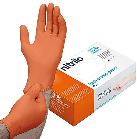 ABD Guantes de nitrilo Flash Power | Guante de alto rendimiento, Gofrado Diamantado en ambas caras | Caja 50 unidades (XL, Naranja)