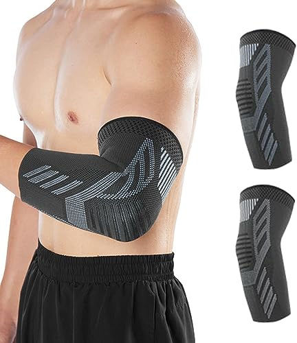 Lin's Liliana Premium armbågsbandage x 1, tennisarmbandage, kvinnor, män, armbågsskydd med kompression för sport, golfarm och tennisarm (XL, svart-blå)