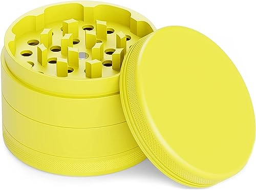 Movaleaf Ceramic Grinder/Crusher, Non-Stick Herb Mill 63mm Yellow | Non-Stick, 4-Piece, Nano Ceramic Coated Herb Mill, Diameter 63 mm, Includes Carry bag,Scraper and brush. (Yellow)