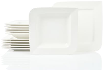 Fantastic Tafelservice 12-teilig für 6 Personen, creméweiß eckig Porzellan | elegante Suppen- und Speiseteller für fantastische Momente am gedeckten Tisch, edle Optik, perfekte Haptik, sanfter Farbton