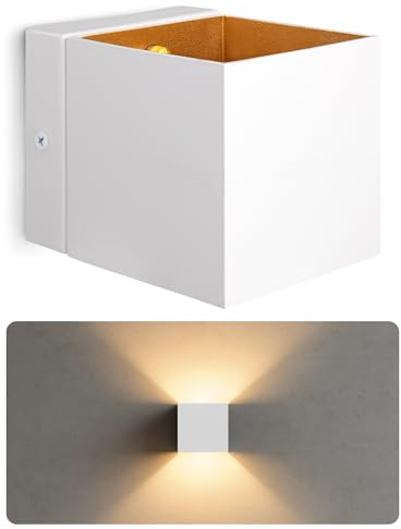 SSC-LUXon EPITA Wandleuchte weiß-gold Up & Down G9 warmweiß inkl LED | Moderne Wandlampe weiß mit goldenem Innenschirm - Up-Down-Licht für Flur, Treppenhaus & Wohnzimmer, inkl. G9 LED warmweiß
