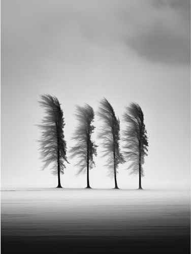 Artery8 Still Holding Strong Black and White Winter Landscape Photograph Wind Blowing on a Row of Cypress Hills Extra Large XL Wall Art Poster Print