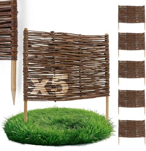 5 x BOGATECO Beeteinfassung aus Weide | 60 cm Lang & 40 cm Hoch | Holz-Zaun Rasenkante | Weiden-Zaun Steckzaun Perfekt für den Garten als Weg-Abgrenzung | Beetumrandungen | Dekorative Zäune