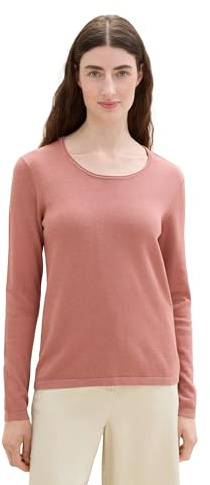 Tom Tailor Damen Basic Pullover mit Rundhalsausschnitt,33157 - Fading Rose Melange, XL