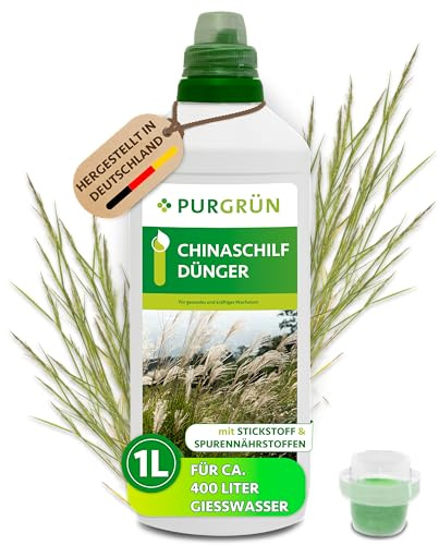 Purgrün® Chinaschilf-Dünger 1 Liter – Schnell wirksame mineralische Rezeptur – Premium-Flüssigdünger mit Spurennährstoffen – NPK 10+4+6 – Stärkt die Widerstandskraft – Für intensive Blattfärbung