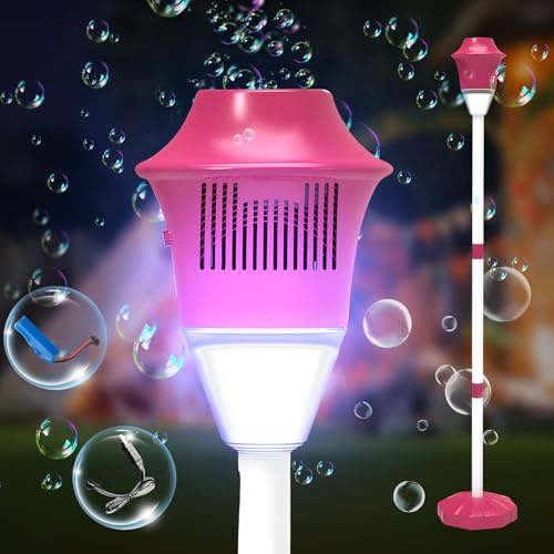 Seifenblasenmaschinen Blasenmaschine mit Licht,Seifenblasenmaschine Ballon Säule Ständer Kit für Boden Bubble Maker,Seifenblasenpistole Seifenblasen für Terrasse,Garten, Hochzeit Gadgets (Rot)