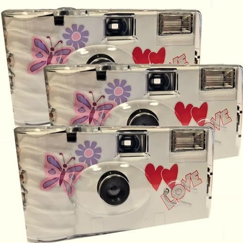 Lot de 3 appareils Photo jetables 1A Photo PORST Edition Butterfly avec Flash, Piles et Film (Lot de 3, 27 Prises chacune)