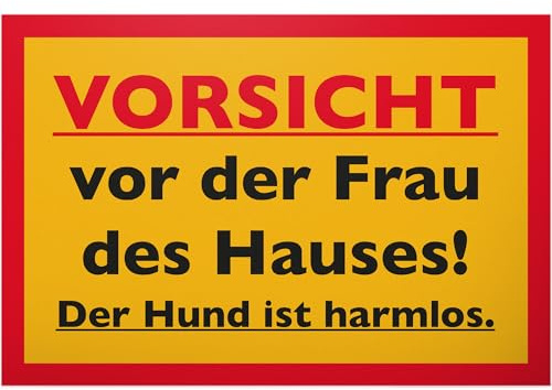 DankeDir! Vorsicht vor Frau des Hauses - 30 x 20 cm Kunststoff Schild - Spruchschild Wandschild lustiger Spruch Geburtstagsgeschenk Türschild - Party Deko Geschenkidee Geschenk Männer
