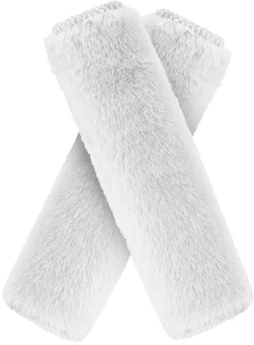 Gurtpolster Auto Gurtschutz Sicherheitsgurt Schulterpolster Gurtschoner Faux Rabbit Fur Gürtelkissen Schutzkissen Polsterung für Sitzgurt Weiß 24 x 6,5 cm