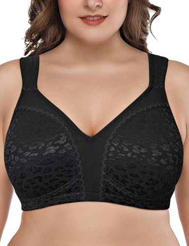 Deyllo Women's Minimizer Bra Wireless Plus Size Bra Full Coverage Comfort Everyday Bra Non Padded(Black Leopard,38G)