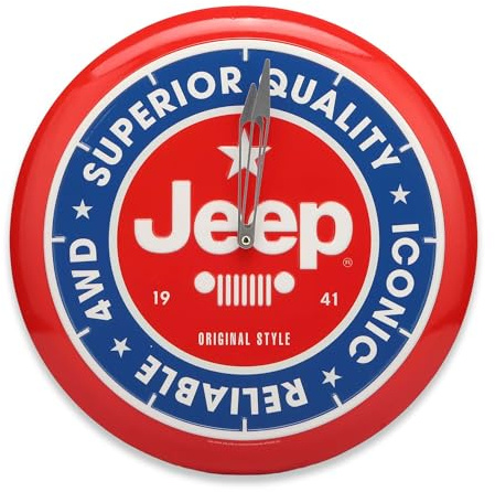 Open Road Brands Jeep Round Embossed Metal Wall Clock - Vintage Jeep Clock for Garage, Shop or Man Cave