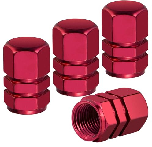 Flaconi 4PCS Tappini Gomme Auto,Tappi Valvole Pneumatici Auto,Tappi Gomme auto,Tappi Pneumatici Auto,Tappi Ruote Auto,Copri Pneumatici Auto, Adatto per la Maggior Parte Delle Auto,Moto (Rosso)