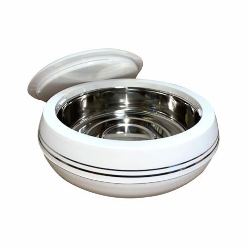 JMS we create smile (1500ml) White Casserole Dish with Lockable Lid – Round Stainless Steel Insulated Thermal Food Warmer for Meal Serving Soups/Salads (1.5Litre)