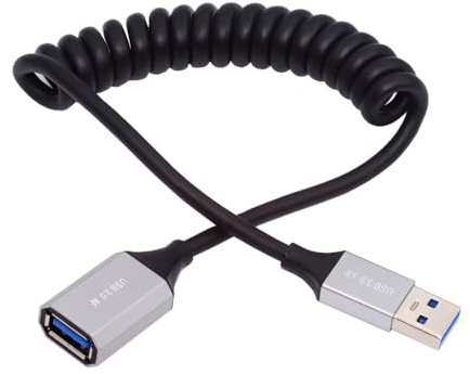 NFHK Cable USB 3.0 Type-A Male to USB3.0 A Female Stretch Coiled Cable 100cm Extension 5Gbps for Disk SSD Camera Data