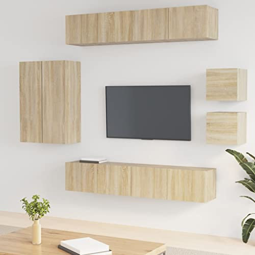 ShGaxin TV-möbelset 8 st plywood ek Sonoma, TV-bord, TV-skåp, TV-skåp, TV-bord, vardagsrumsmöbler, TV-bord, vardagsrumsmöbler, TV-bord 3114488