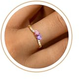 Sistble Birthstone Rings Mothers Day Gifts for Daughter Dainty Gold Stackable Rings with Amethyst Pink Tourmaline Ring Daughter Sister Birthday Gifts for Best Friend Friendship Jewelry