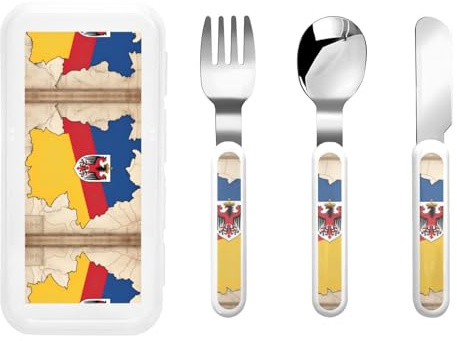 Carte du drapeau de Thuringe avec motif aigle imprimé Argenterie avec boîte de rangement, couverts sûrs, ensemble d'ustensiles, cuillères, fourchettes, couteau, acier inoxydable