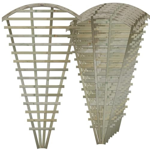 Large Fan Shaped Pack of 8 3x6ft (W: 3ft x H: 6ft) Decorative Top Arch Framed Lattice Trellis Panel Plant Grown Wall/Fence Art with Reduced Privacy Squares Width 955mm x Height: 1780mm
