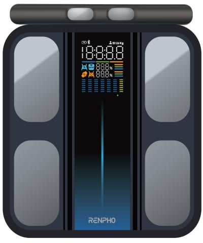 RENPHO Bilancia per peso corporeo e percentuale di grasso, bilancia intelligente con 8 elettrodi più grande piattaforma, analizzatore corporeo per BMI, grasso corporeo, massa muscolare, alta