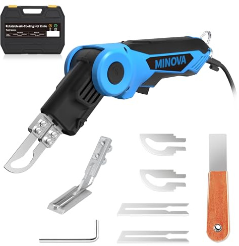 MINOVA 120W Rotable Fabric Cutter Rope Cutter, Cutting Tool Kit 4 Blades with Presser Foot, Full-body Air Cooling System Pro Electric Hot Knife Heat Sealer for Webbings, Ropes, Nylon Fabric, Ribbon