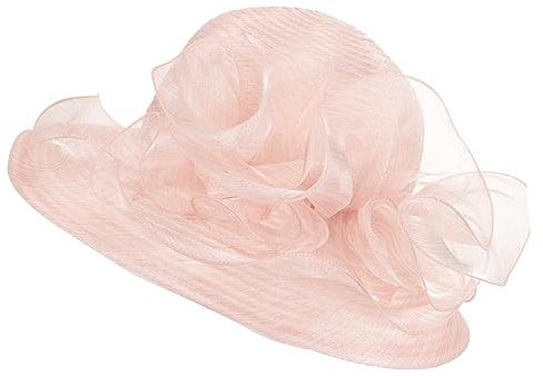 BESPORTBLE Organza Strandhut Damen Sonnenhut Bucket Hat Damenhut Damen Sonnenkappe Sonnenschutzhut Sommerhut Blumenhut Teepartyhut Fischerhut Outdoorhut Rosa Polyester