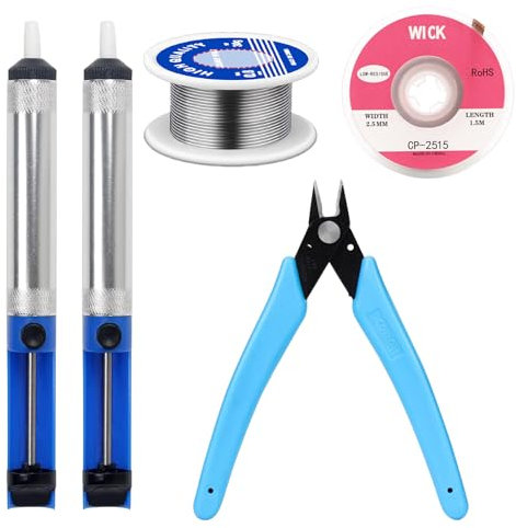 Entlötpumpe, Bleifreier Lötdraht, Mikro Scherdrahtschneider Zange, Entlötlitze, 5-Teiliges Entlötpumpe Set, für Reparatur Elektrolöten Heimwerken