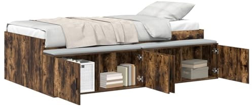 vidaXL Bettrahmen Geräucherte Eiche 70 x 190 cm Holzwerkstoff, Moderne Schlafzimmermöbel, Stabiler Bettgestell, Plattform mit Stauraum, rechteckiges Design, Holzwerkstoff