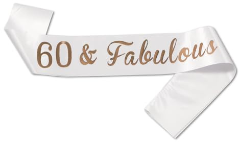 JEKUGOT 60th Birthday Sash 60th Birthday Decorations for Women Birthday Sash for Women 60th Sash for Birthday Party, White