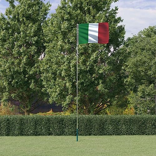 Bandera de Italia y mástil de 5,55 m de aluminio, banderas y calcetines de viento para decoración del hogar y el jardín