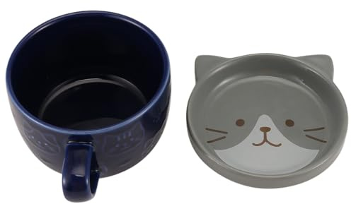 Wadakada Kreative Keramik Kaffee Tassen mit Deckel, SüßE Katze, Porzellan Tassen, Familie, FrüHstüCk, Milch, Saft, GeträNke (Blau)
